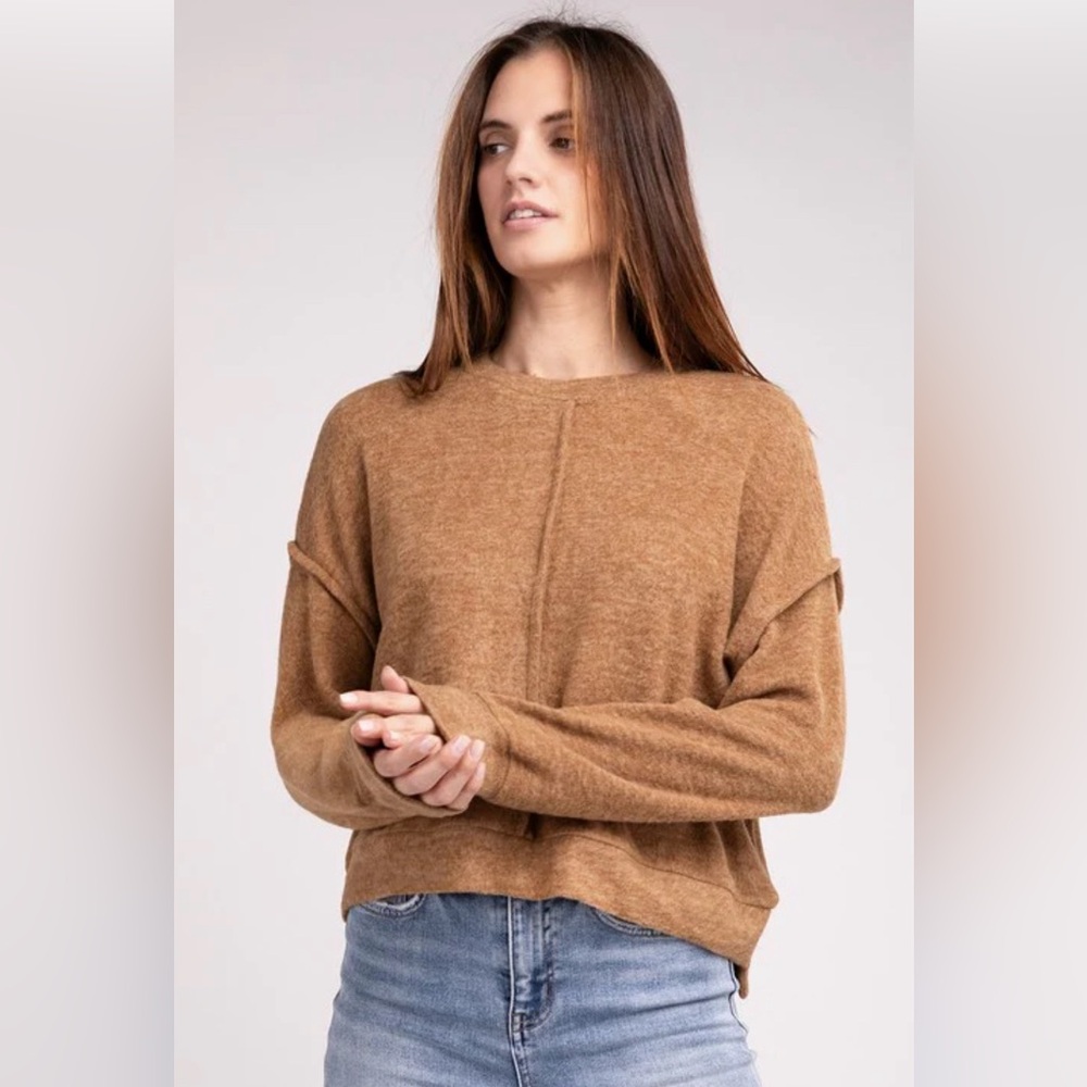 Belle du Jour super soft brown long sleeve crop top. Size XXL.